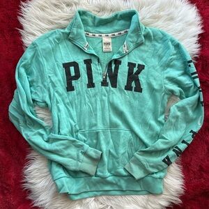 PINK Victoria's Secret Teal Quarter-Zip Sweatshirt